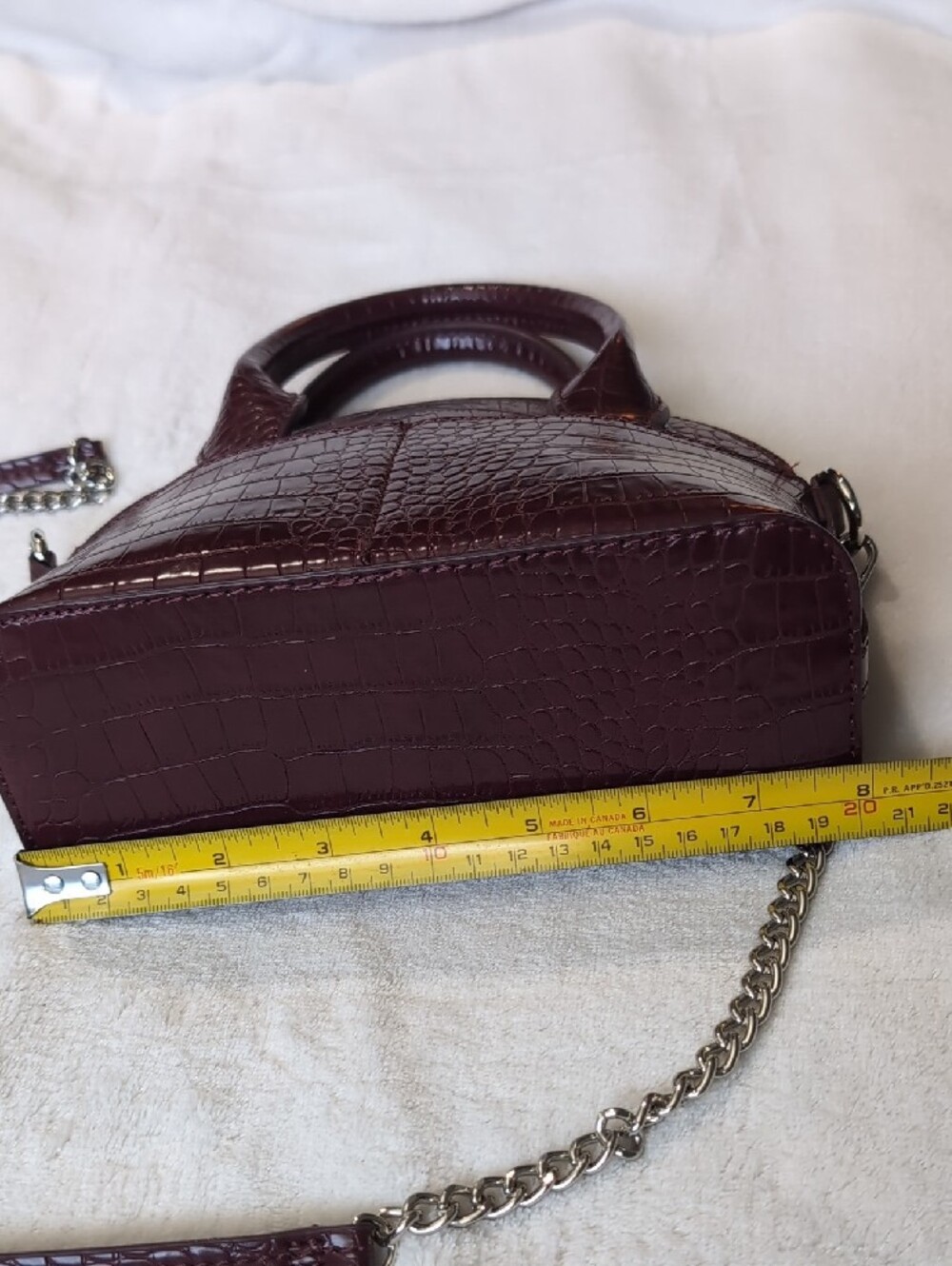 Zara, Croc-Embossed Satchel in Burgundy with Chain Strap - Picture 5 of 7